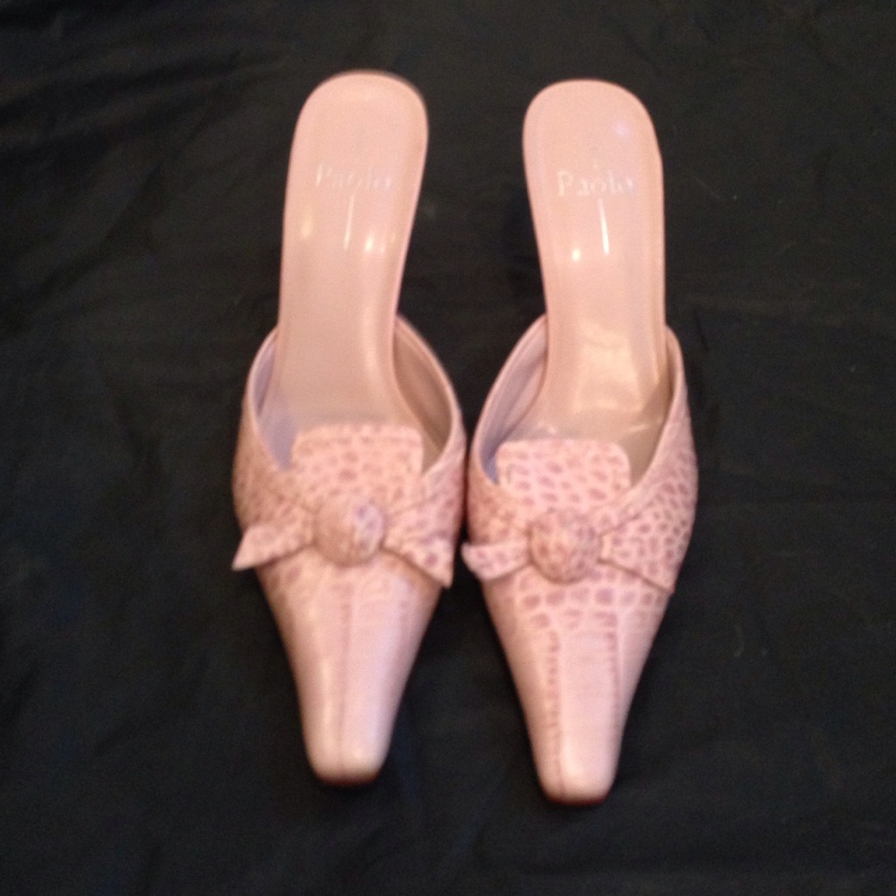 Paolo Pale Pink Pointed-Toe Slip-On Mules with Knot Detail